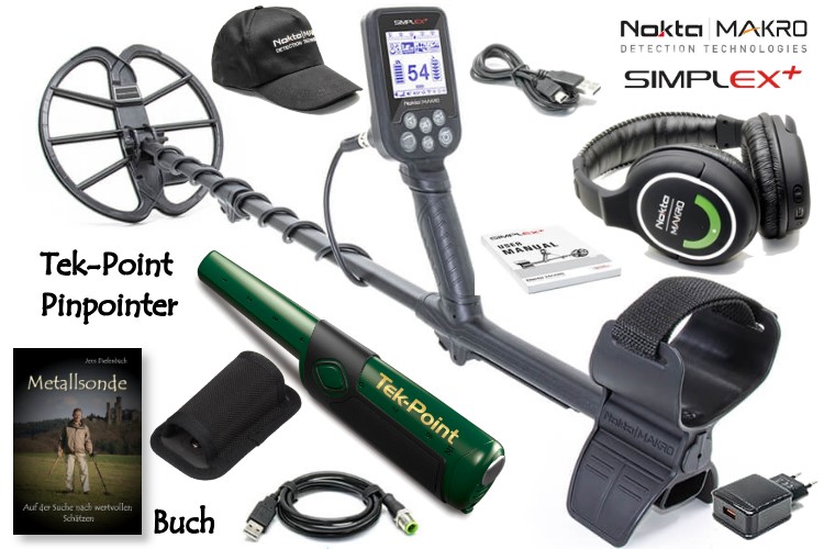 Nokta/Makro Simplex+ Funkkopfhörer Ausrüstungspaket II (Metalldetektor mit Funkkopfhörer & Tek-Point Pinpointer & Schatzsucherhandbuch)
